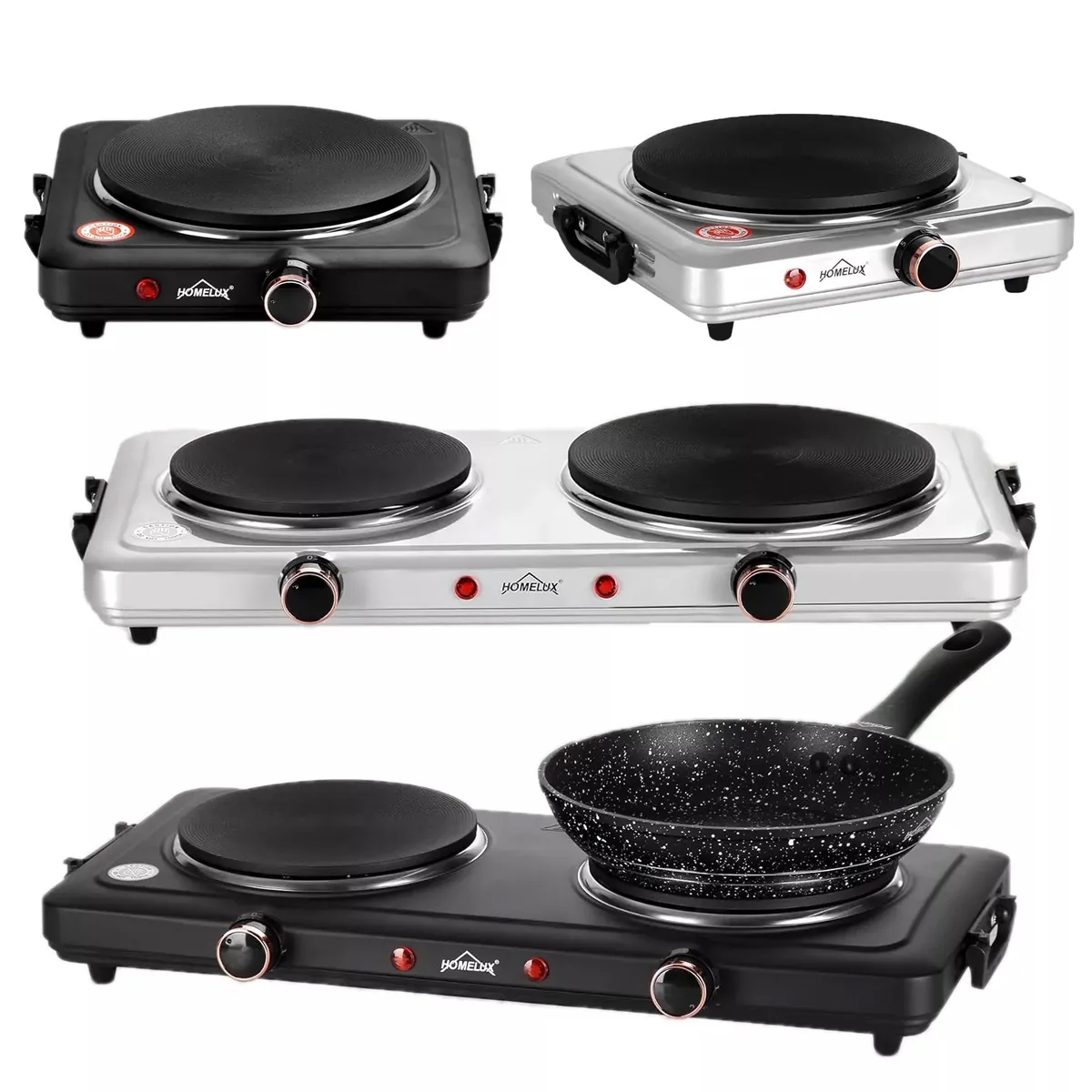 Herdplatte mit tragbaren Doppelkochfeldern, 1000W/1500W/2000W/2500W, elektrisch Herdplatte