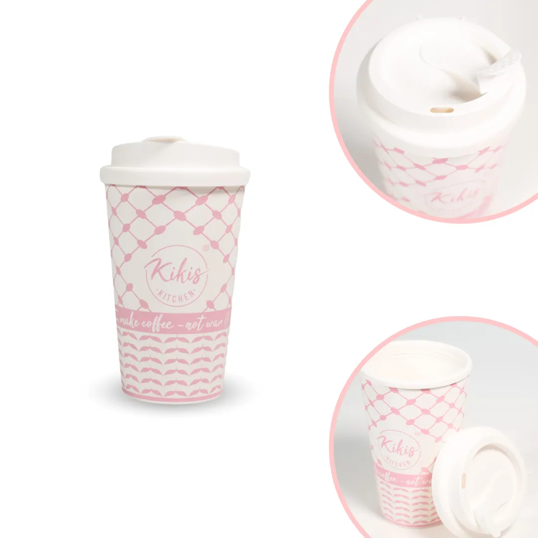 Kikis Coffee To Go Mehrweg Becher - Kufiye rosa/weiß