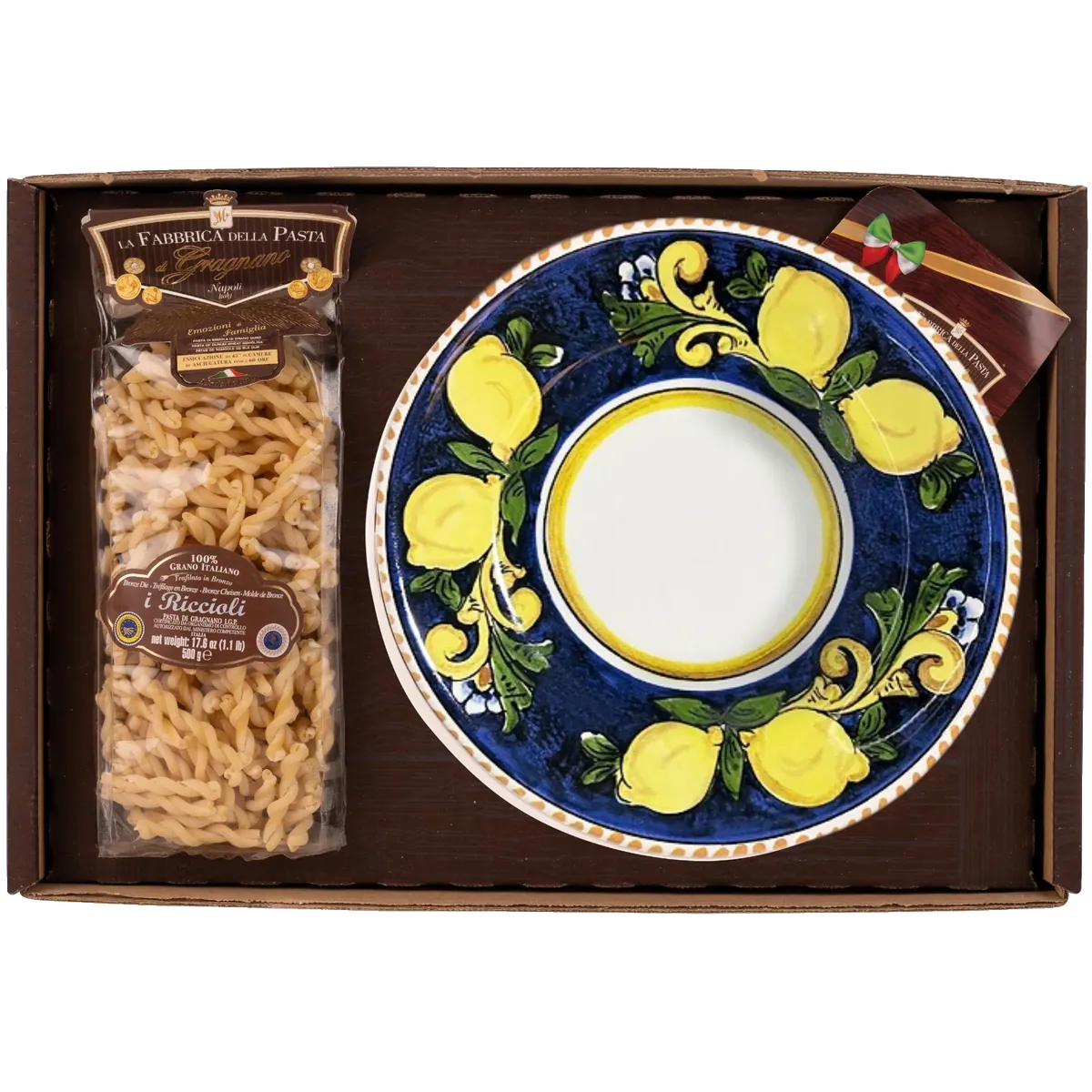 Pasta di Gragnano IGP Nudeln + Keramikteller Positano-Dekor 27cm (965)