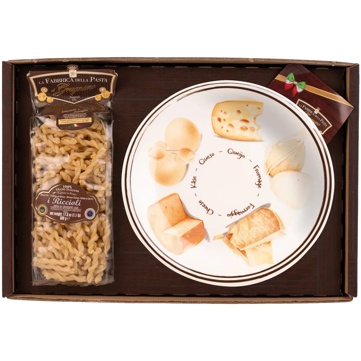 Pasta di Gragnano IGP Nudeln + Keramikteller Käse-Dekor 27cm (822)