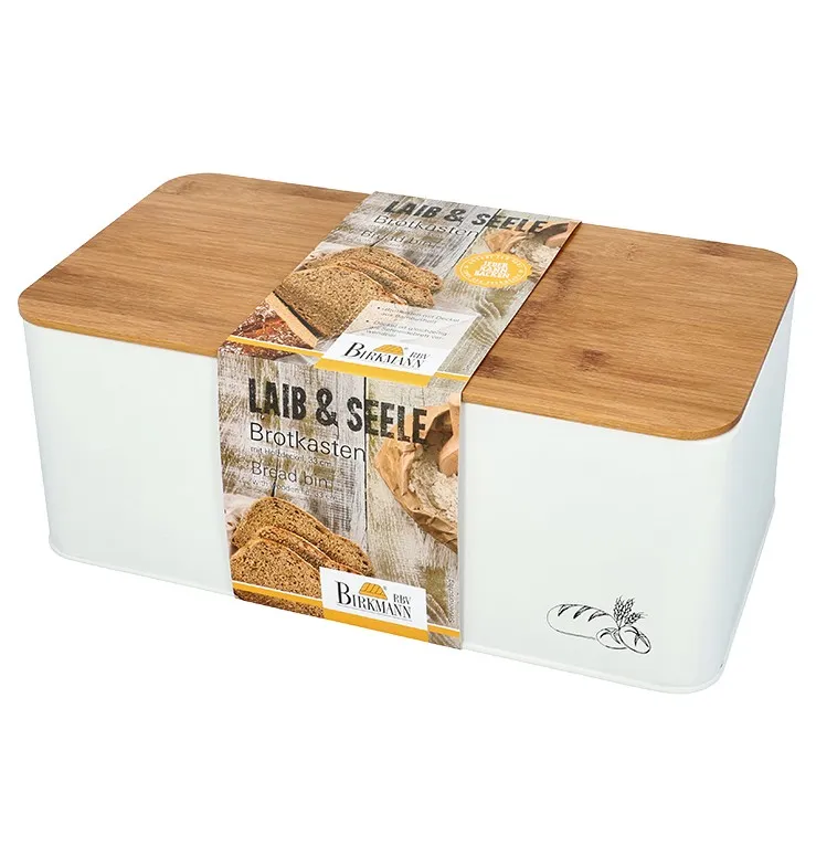 Birkmann Laib und Seele Brotkasten Metall, 33 x 18 x 13 cm, mit Bambus Holzdeckel