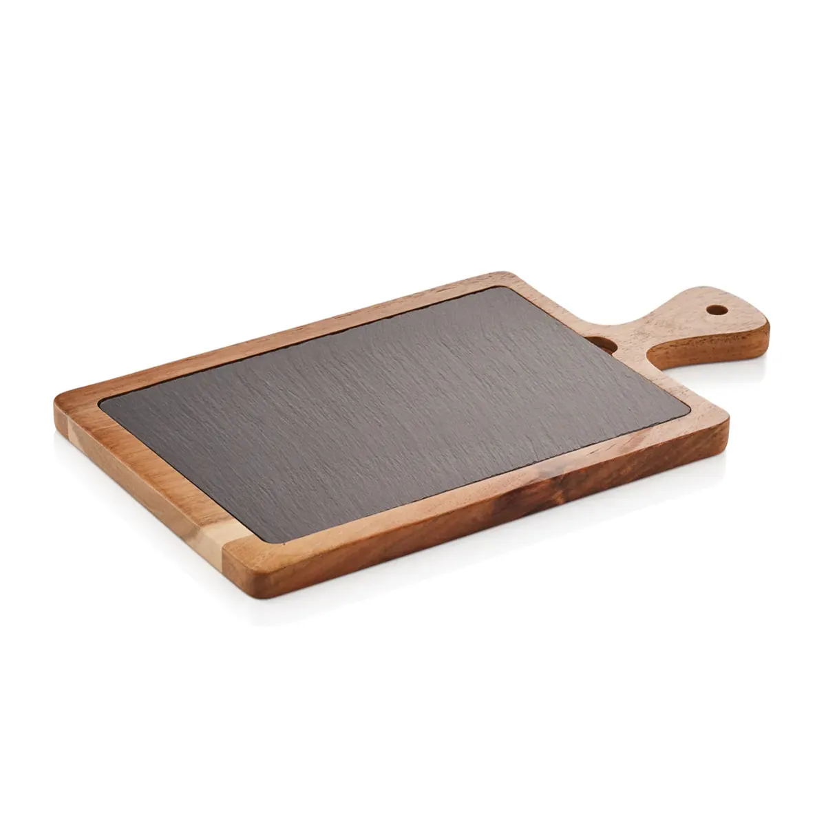 Servierbrett Slate & Serve, 34 x 18 x 1,5 cm, Akazienholz, Schiefer