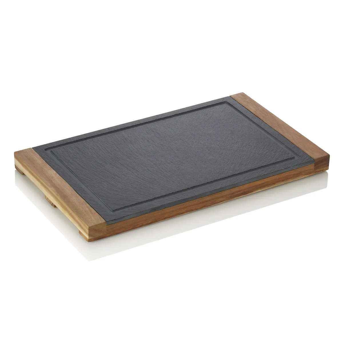 Servierbrett Slate & Serve, 35 x 20 x 2,5 cm, Akazienholz, Schiefer