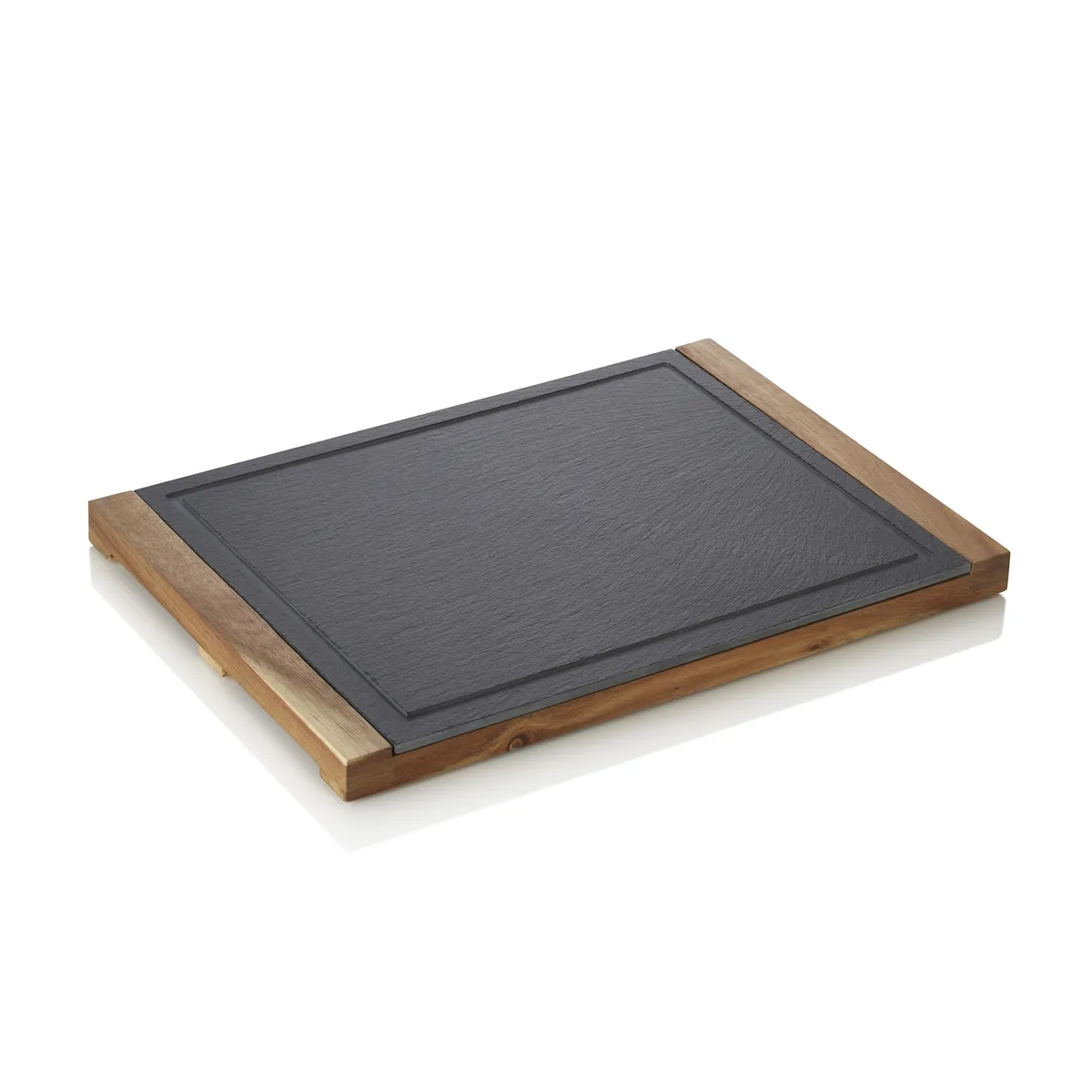 Servierbrett Slate & Serve, 37 x 26 x 2,5 cm, Akazienholz, Schiefer