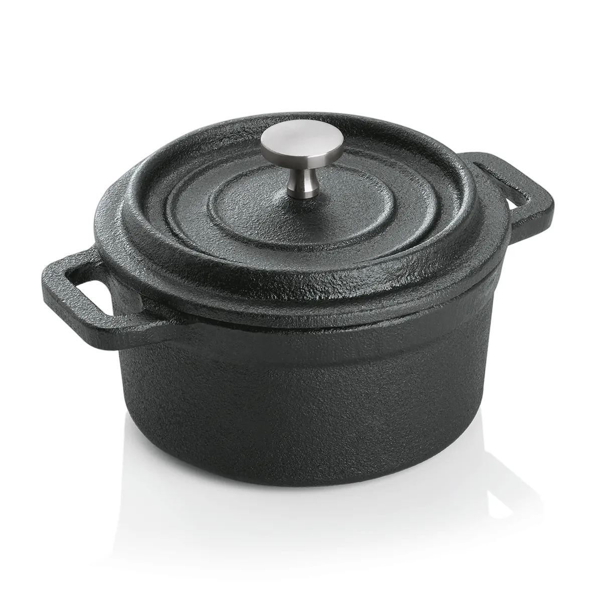 Cocotte, Ø 10 cm, Höhe 6 cm, schwarz, Gusseisen, Edelstahl