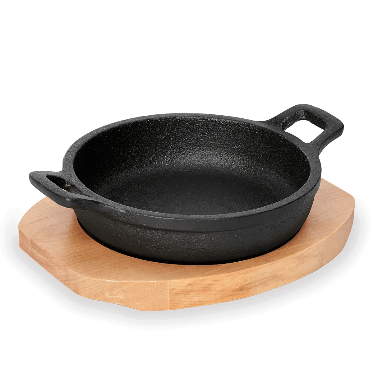 Servierpfanne Iron Dining, mit Holzuntersetzer, Ø 10 - 18 cm, Gusseisen, Holz