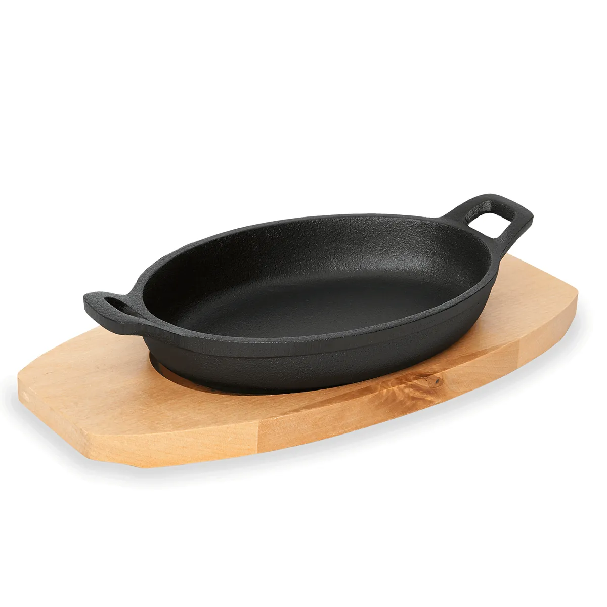 Servierpfanne Iron Dining, mit Holzuntersetzer, 24 x 17,5 x 5 cm, Gusseisen, Holz