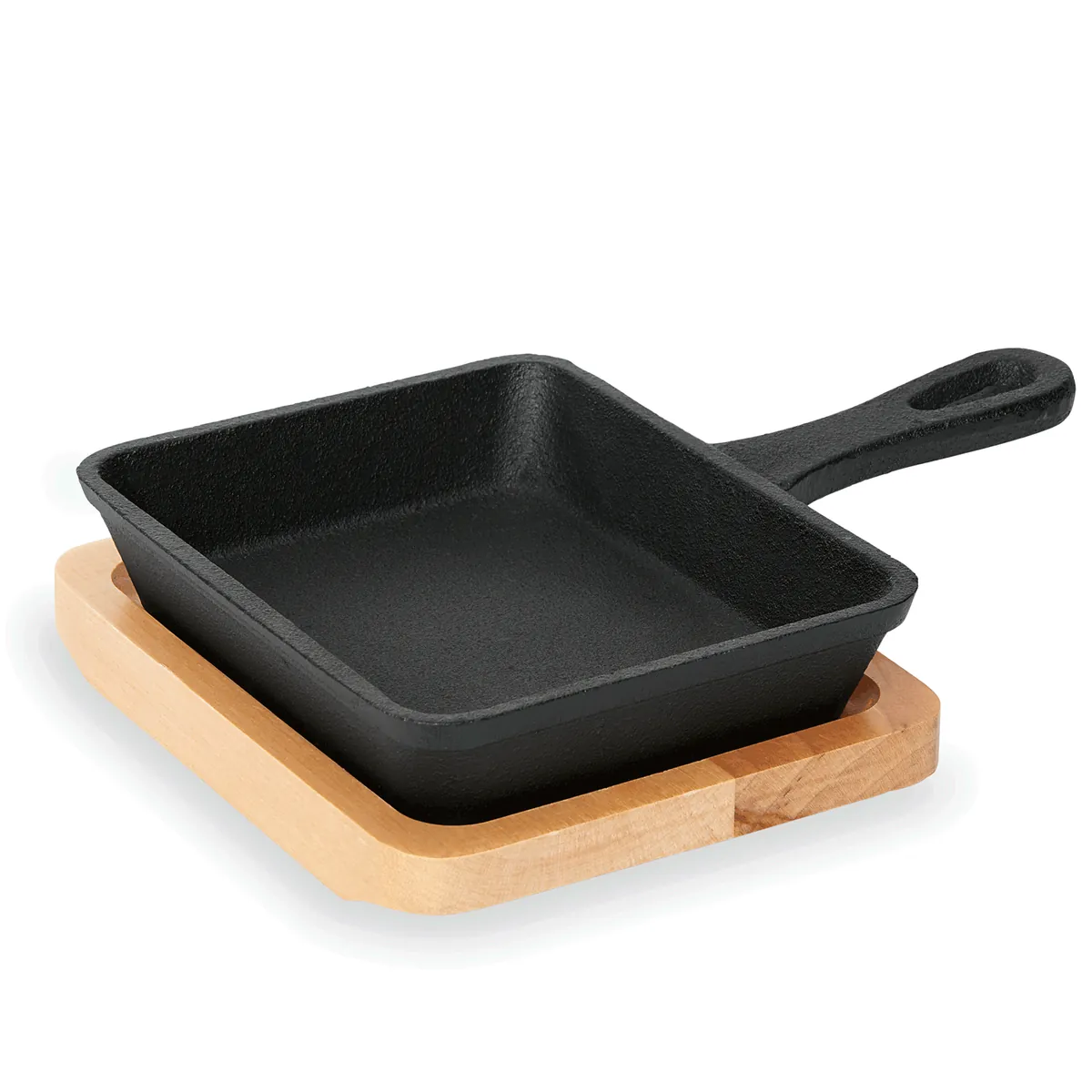 Mini Servierpfanne Iron Dining, mit Holzuntersetzer, 12,5 x 10,5 x 2,5 cm, Gusseisen, Holz