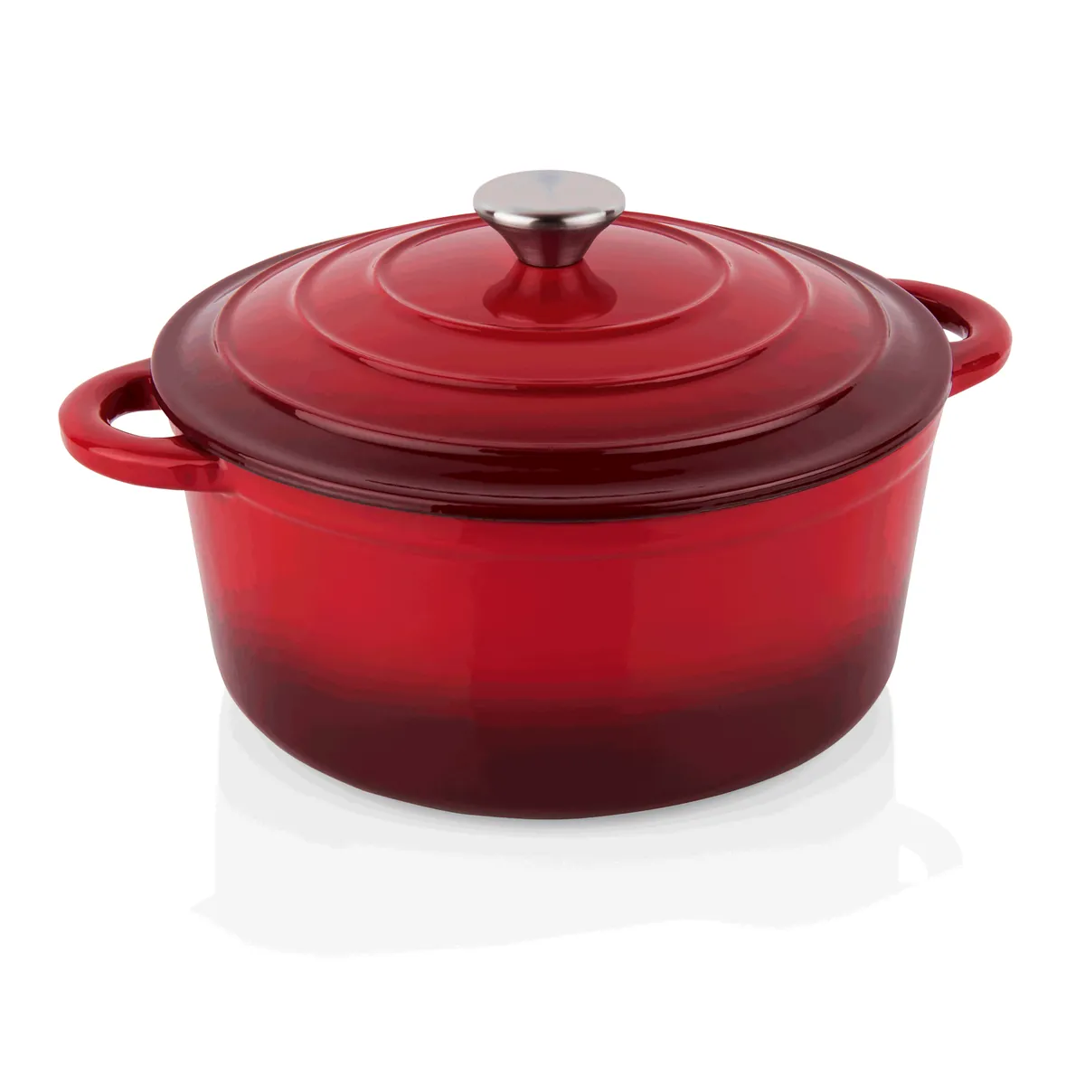 Topf, Ø 22 - 26 cm, rot, Gusseisen, Edelstahl, emailliert