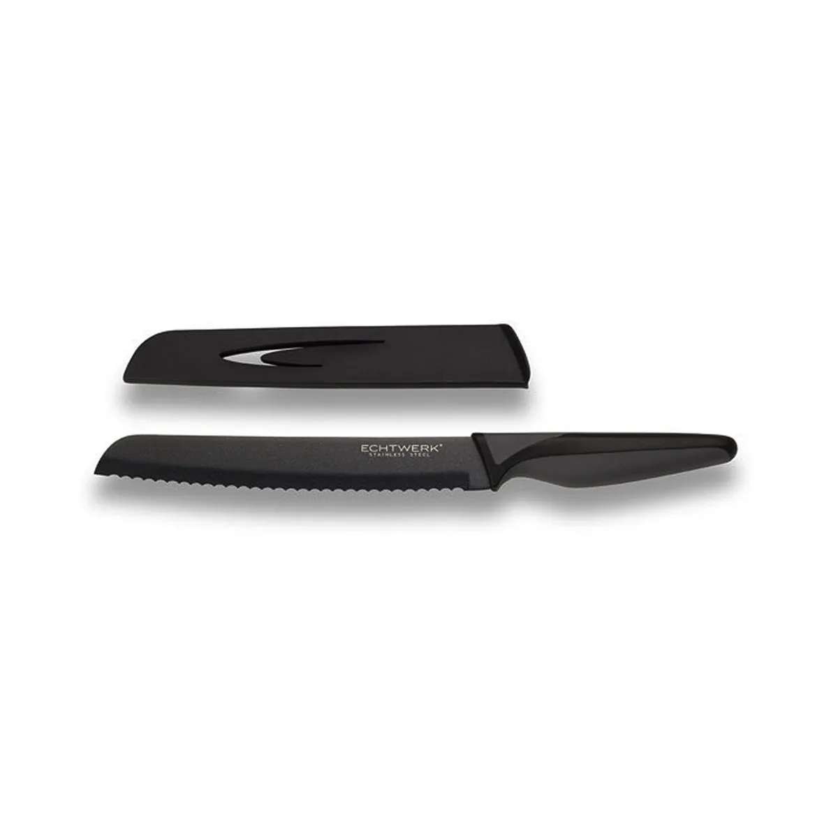 Brotmesser "BlackSteel", Wellenschliffmesser, Antihaftbeschichtung, Klingenschutz, ergonomischer Griff, Klingenlänge 20 cm