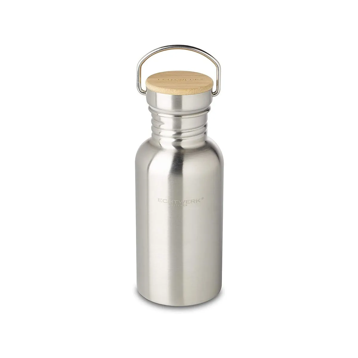 Praktische Trinkflasche, Edelstahl Wasserflasche, mit Bambusdeckel, für Outdoor-Aktivitäten, Tragegriff, BPA-frei, auslaufsicher