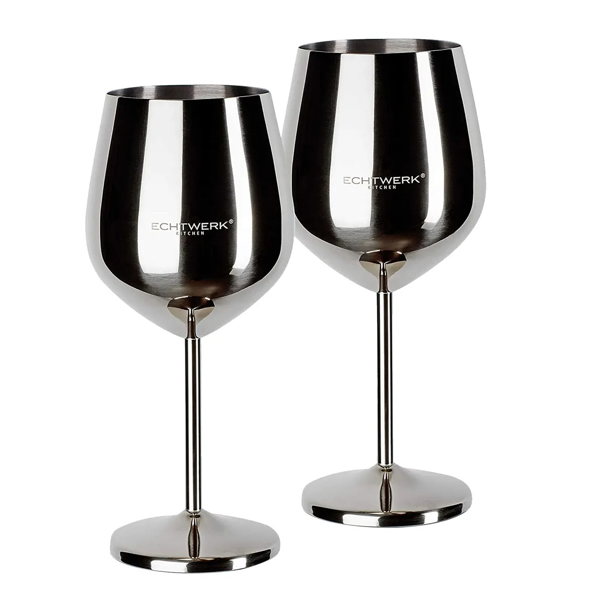Bruchsichere Weingläser/Weinkelche aus Edelstahl, 500 ml, 2-tlg, Weinglas-Set, Rotweinglas, Campinggläser, robust