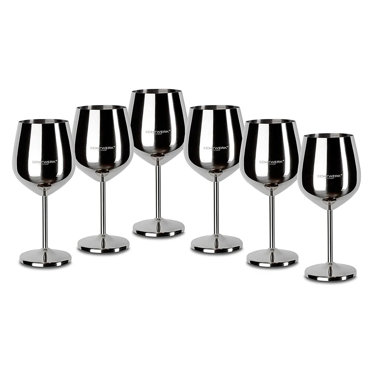 Bruchsichere Weingläser/Weinkelche aus Edelstahl, 500 ml, 6-tlg, Weinglas-Set, Rotweinglas, Campinggläser, robust