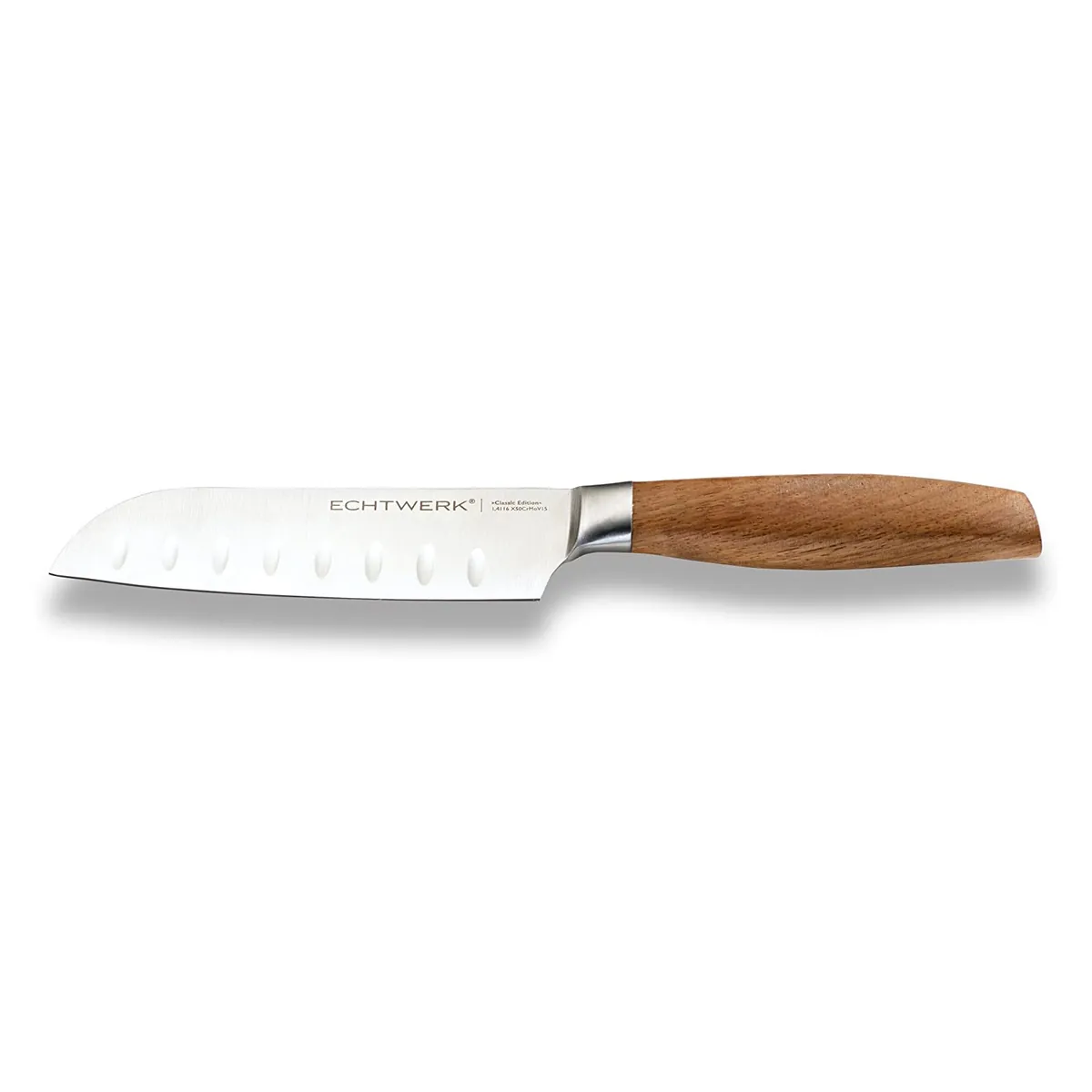 Santokumesser "Classic-Edition" aus hochwertigem Stahl, Griff aus Akazienholz, Klingenlänge