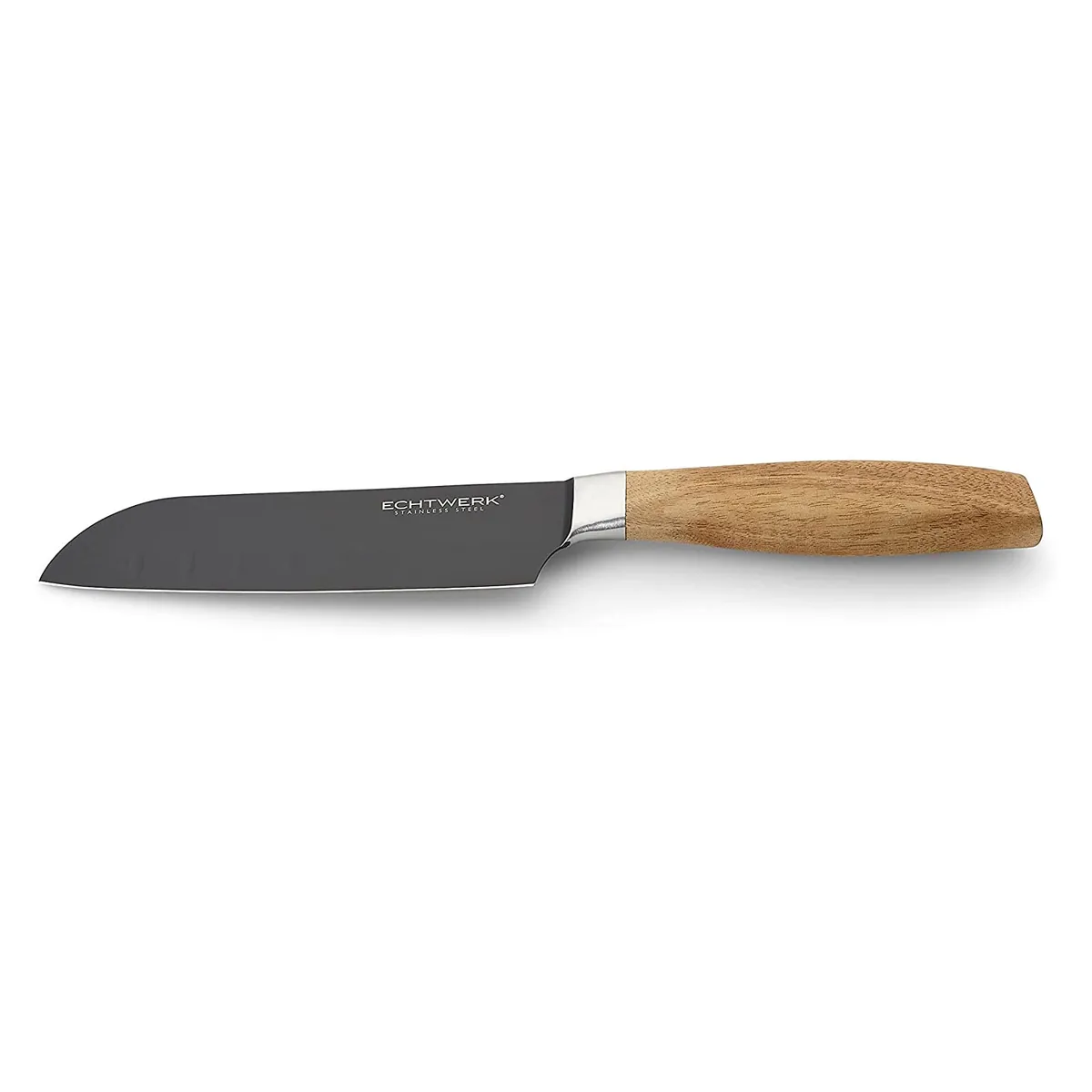 Santokumesser "Classic Black-Edition" aus hochwertigem Stahl, Griff aus Akazienholz, Klingenlänge