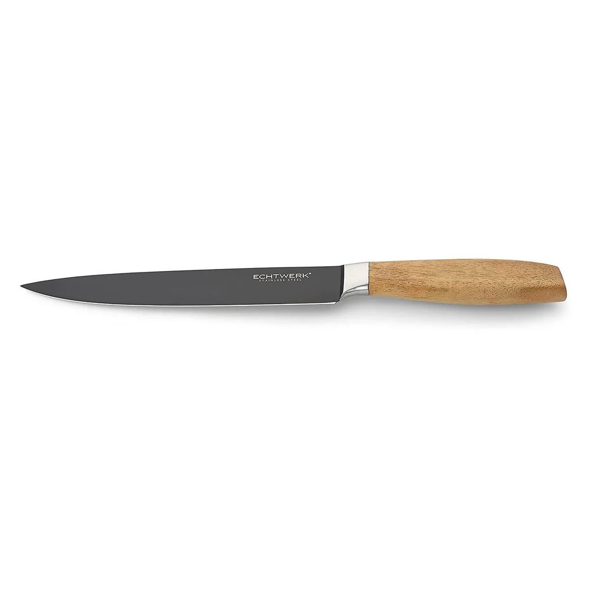 Schinkenmesser "Classic Black-Edition" aus hochwertigem Stahl, Griff aus Akazienholz, Klingenlänge