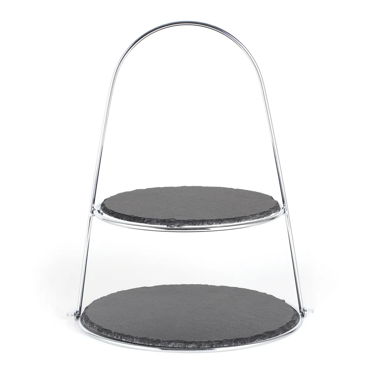Etagere-/ Servier-Ablage für Gebäck, Obst, Käse, mit 2 Ebenen aus Naturschiefer und Bügelgriff, Ø Schieferplatten ca. 25/ 30 cm