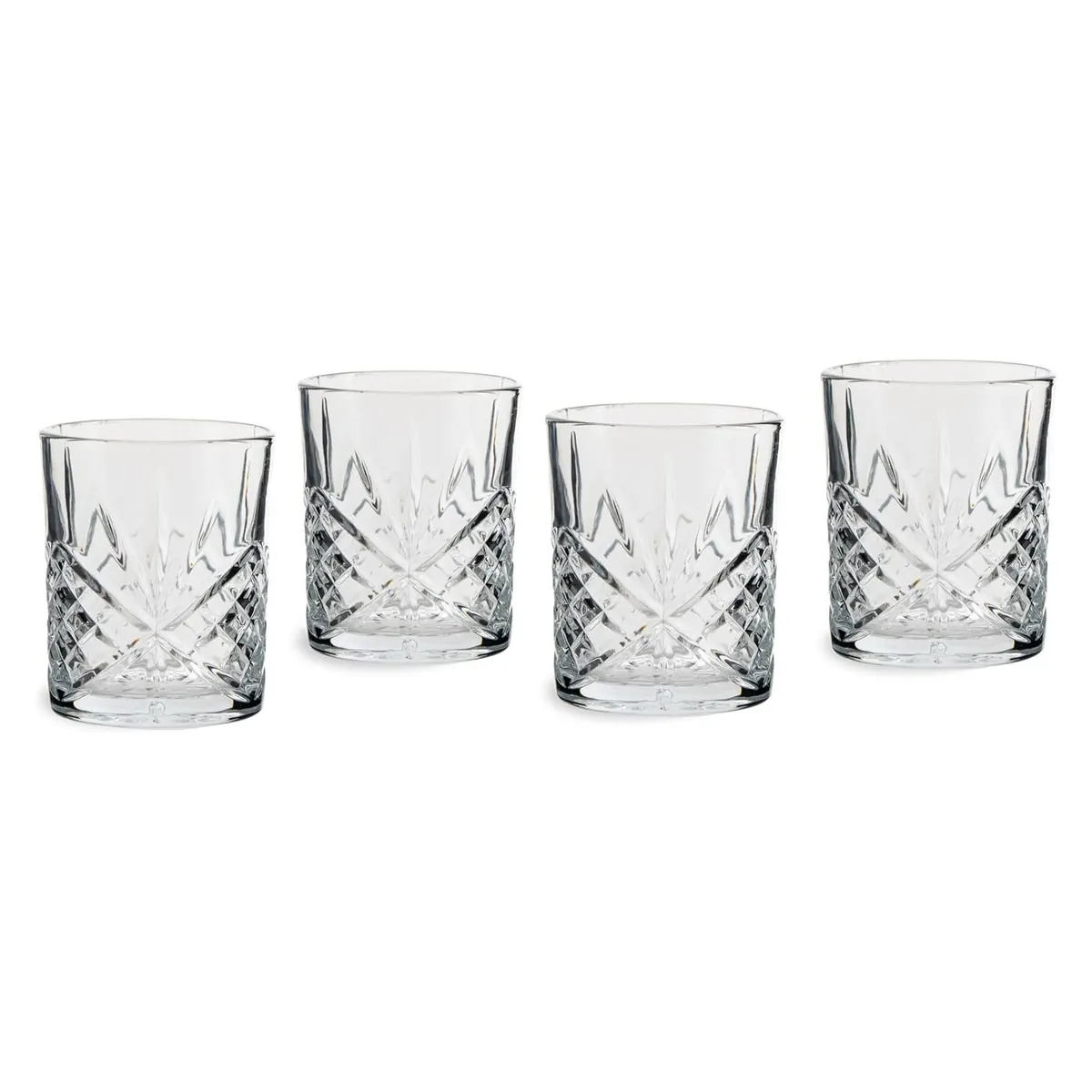 Whisky Gläser Set 4-teilig, 330 ml, Rum Gläser, Tumbler in Schliffoptik im Kristal-Design, spülmaschinenfest