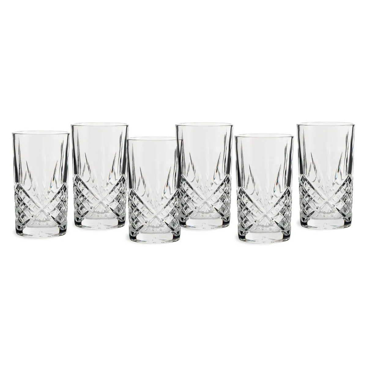 Longdrink Gläser Set 6-teilig, 350 ml - Robuste Highball Gläser in Schliffoptik, spülmaschinenfest