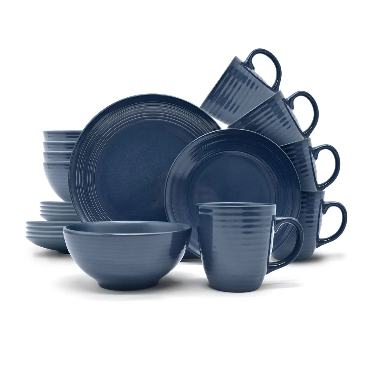 Vintage Kombiservice "Alicia", Modern-Design, Stilvolles dunkelblaues Geschirrset aus Stoneware