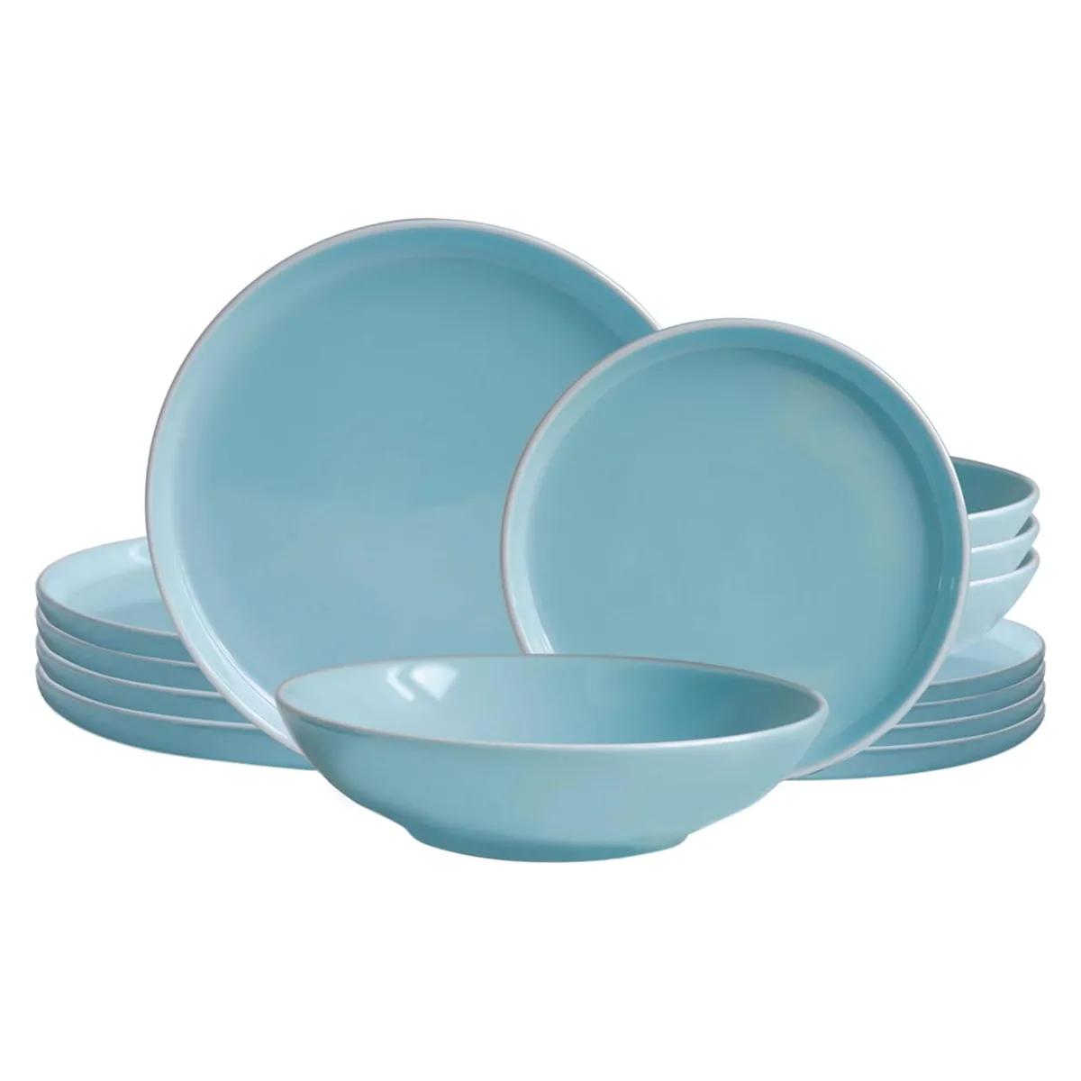 Vintage Tafelservice "Nerea", 18tlg, Nature-Design, Pastellfarbenes Geschirrset aus Stoneware