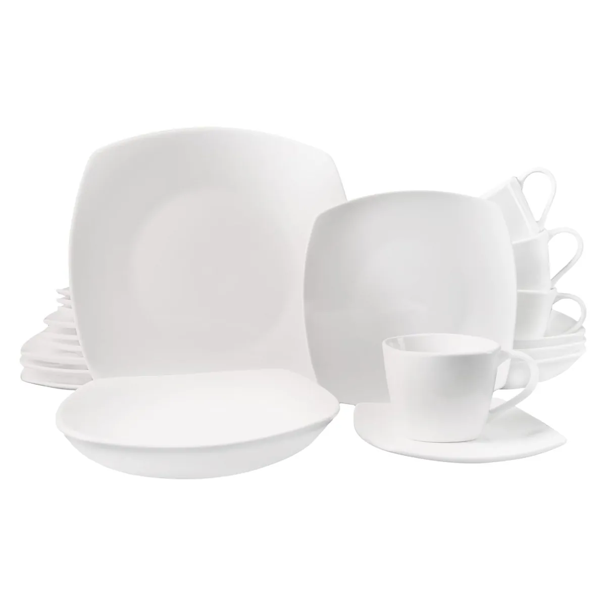 Kombiservice "Classic" Modern-Design, Elegantes weißes Geschirrset aus Porzellan