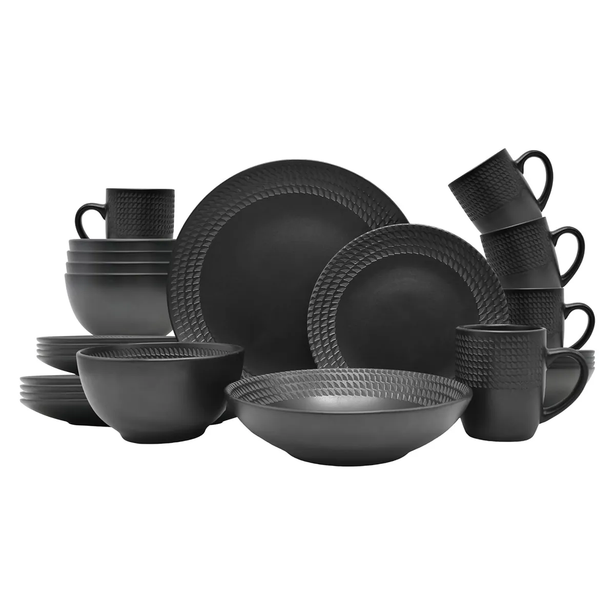 Vintage Kombiservice "BlackStyle'', Modern-Design, aus hochwertiger, mit markanter Struktur, aus Stoneware