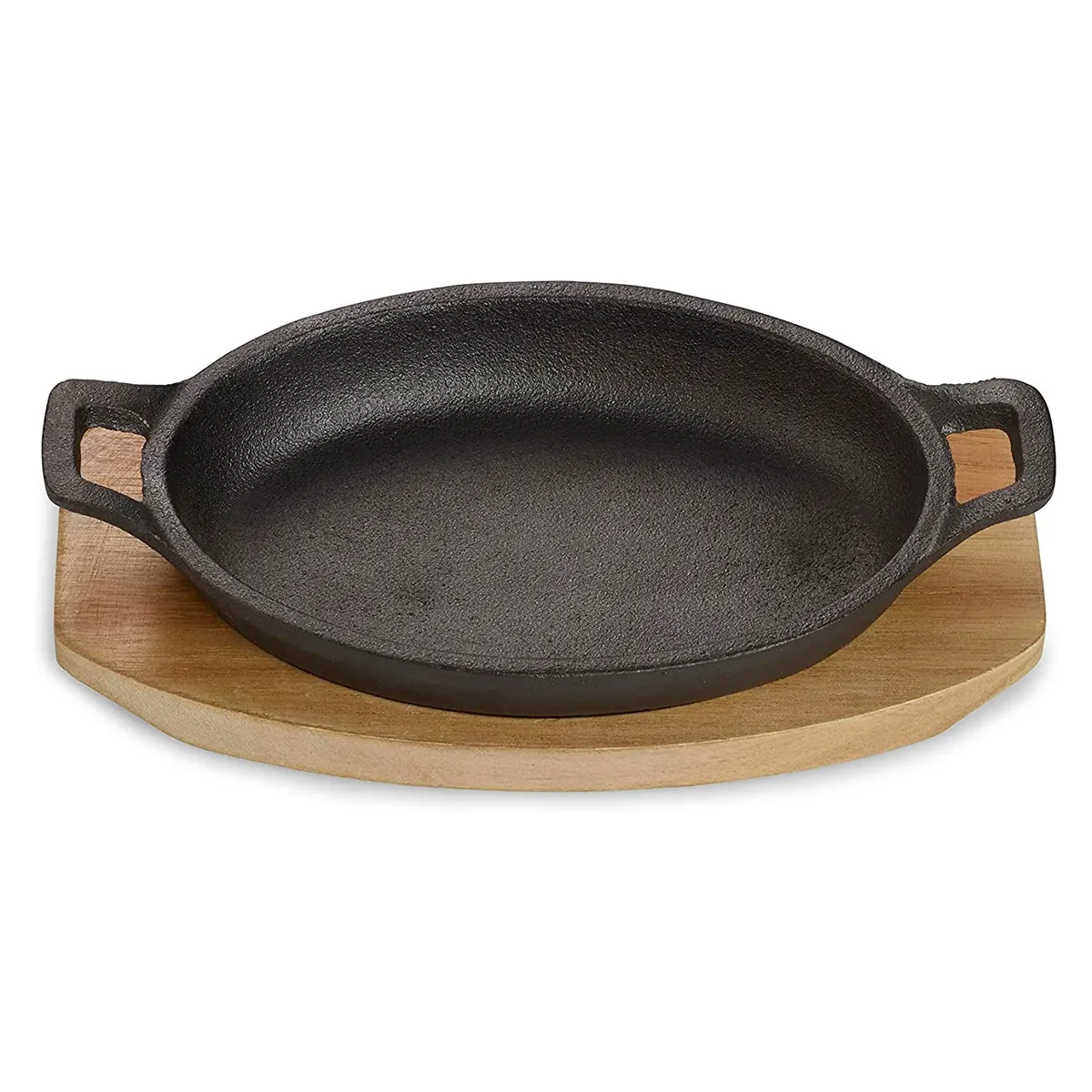 Servierschale aus Gusseisen, Big-Edition, Ø 12 cm, Servierpfännchen, Auflaufform mit Servierbrett, Grillpfanne, Bereits eingebrannt