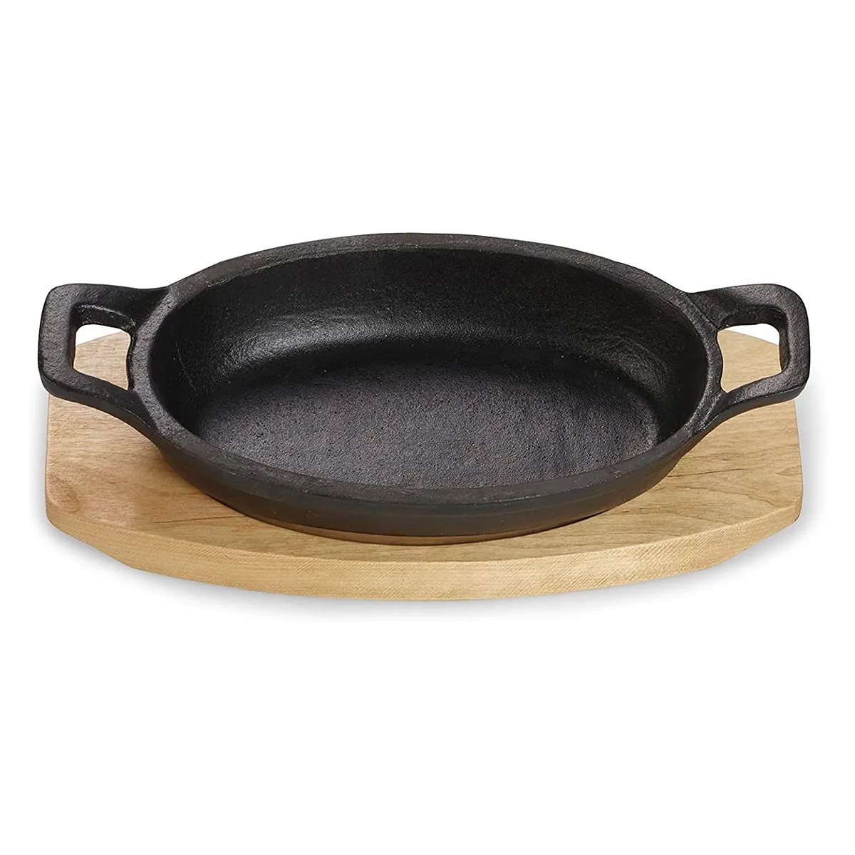 Servierschale aus Gusseisen, Small-Edition, Ø 9,5 cm, Servierpfännchen, Auflaufform mit Servierbrett, Grillpfanne, Bereits eingebrannt