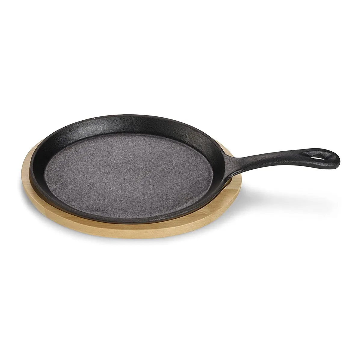 Servierpfanne aus Gusseisen, Mini Pfännchen mit Servierbrett, Kleine Grillpfanne, Bereits eingebrannt, Ø 18,5 cm