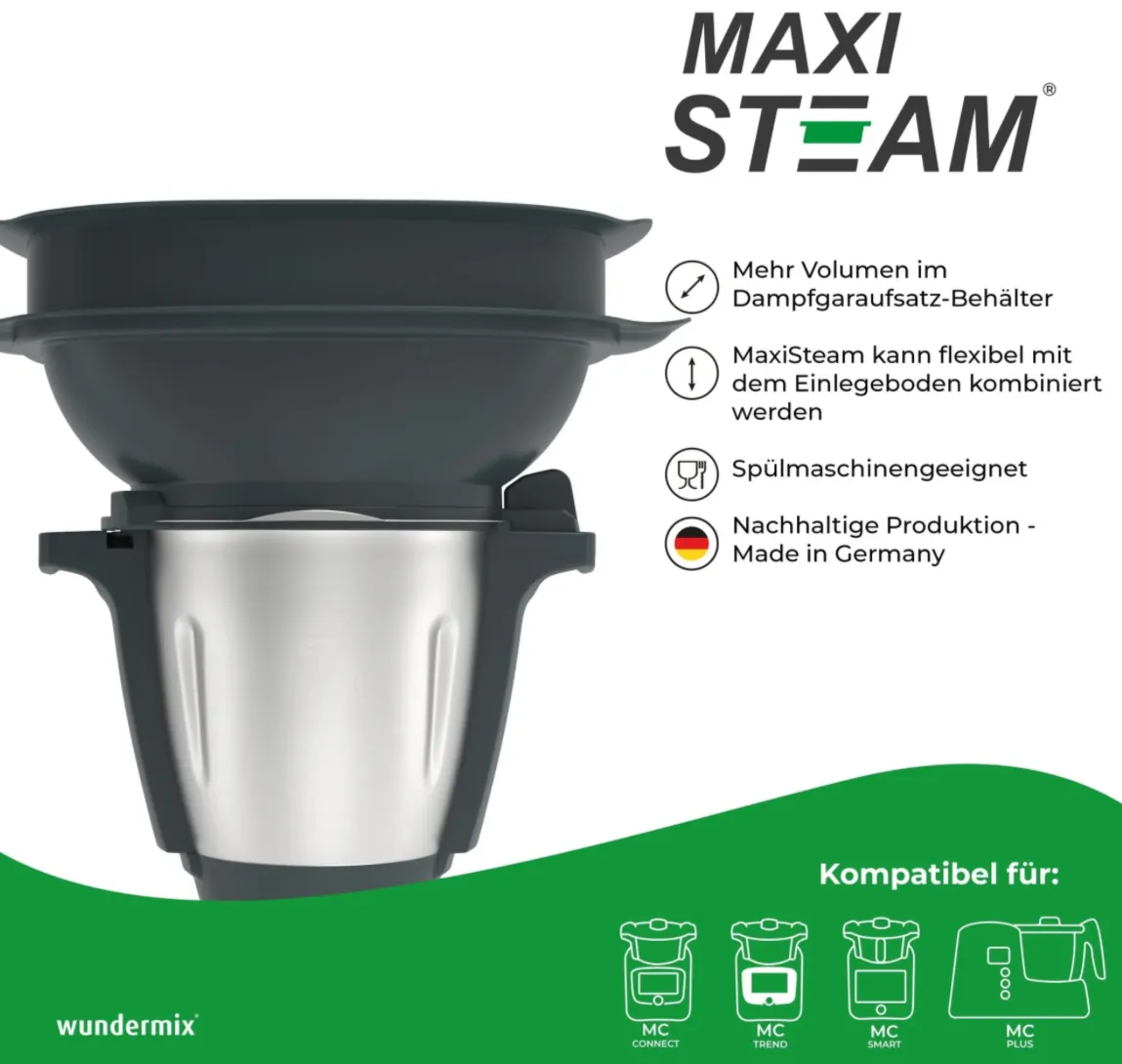 MaxiSteam® | Dampfgaraufsatz-Vergrößerung für Monsieur Cuisine Connect, Trend, Smart & Édition Plus-Made in Germany-