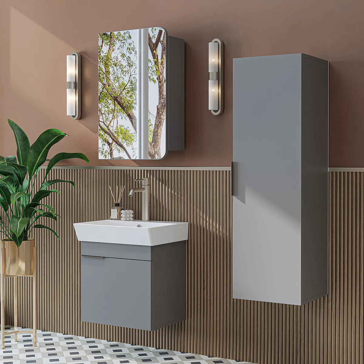 Roomart Badmöbel-Set LYCIA, 50 cm, 4-teilig mit Keramikbecken, in 4 Farben