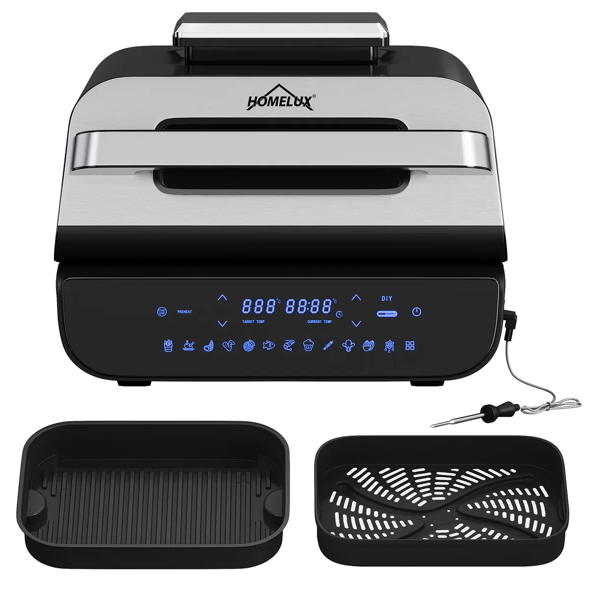Heißluftfritteuse & Grill 6-in-1 Airfryer Elektrischer mit Temperaturfühler 6 IN 1 Heißluftfritteuse