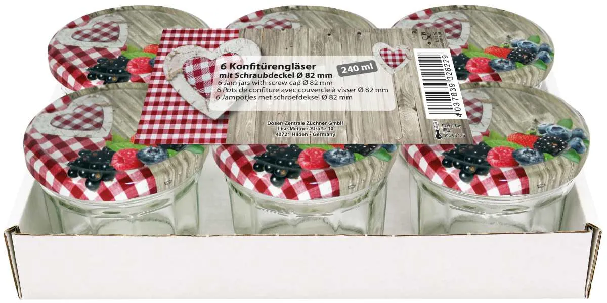 Schraubdeckelglas Einkochwelt 6er Tray mit Deckel 240ml