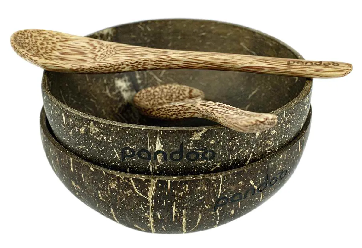 Pandoo Kokosnuss-Set (2 Schüsseln & 2 Löffel) 4teilig