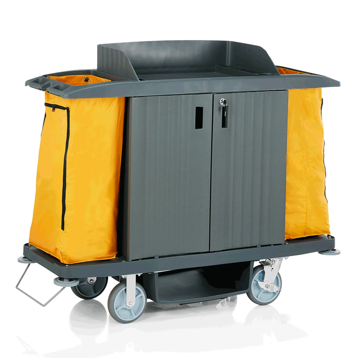 Zimmerservicewagen, 155 x 55 x 130 cm, gelb, Kunststoff, PVC, Polyesterfaserstoff