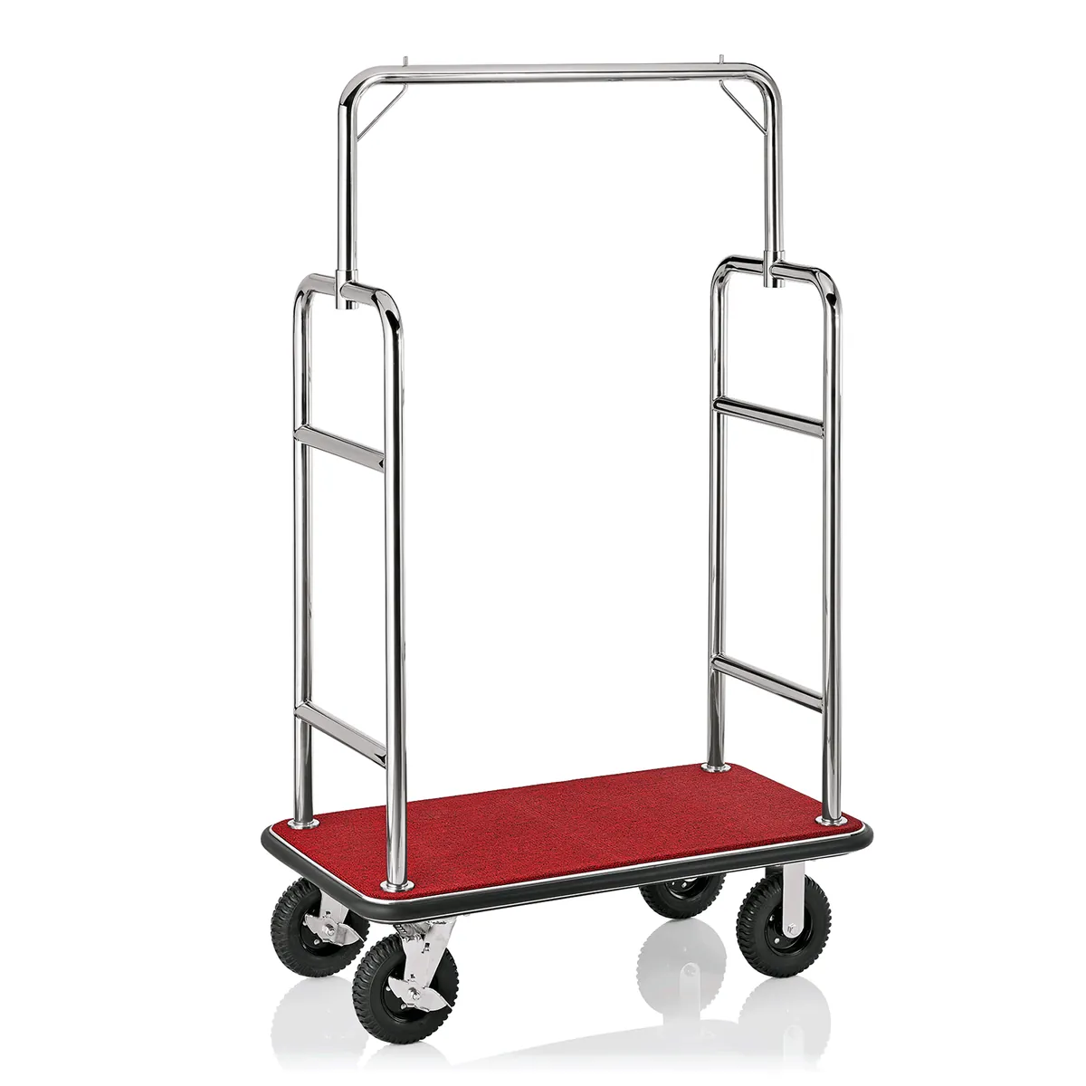 Gepäckwagen Transit, 112 x 60 x 185 cm, silberfarben, roter Teppich, Edelstahl
