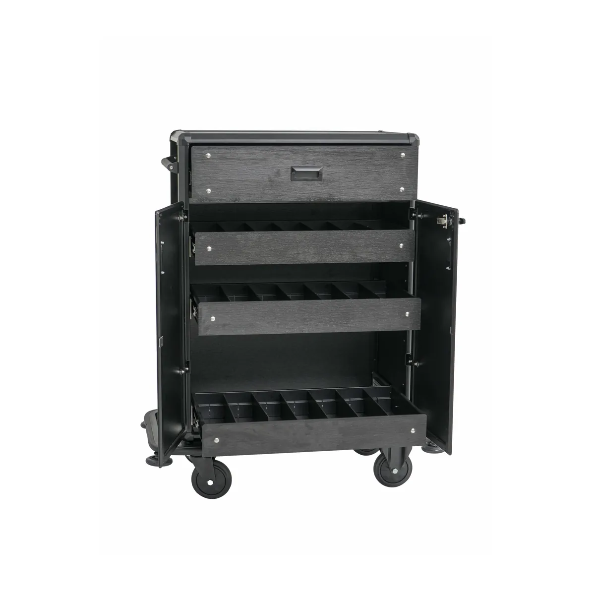 Minibar Servicetrolley, 87 x 48 x 130 cm, Aluminium, HPL, ABS-Kunststoff