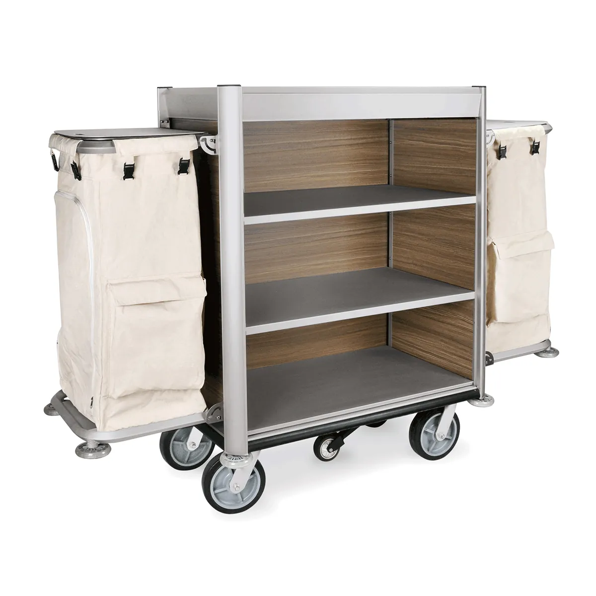 Zimmerservicewagen Heidi, 190 x 65 x 140 cm, weiß, Aluminium, HPL, Polyesterfaserstoff