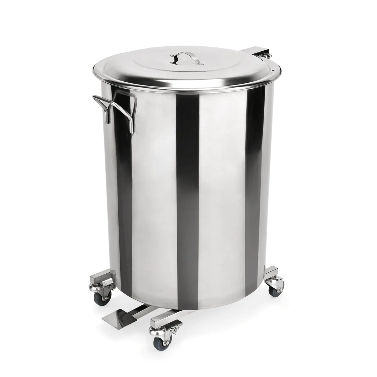 Tretabfallbehälter mit 4 schwenkbaren Rollen, 65 ltr., Ø 40 cm, Chromnickelstahl