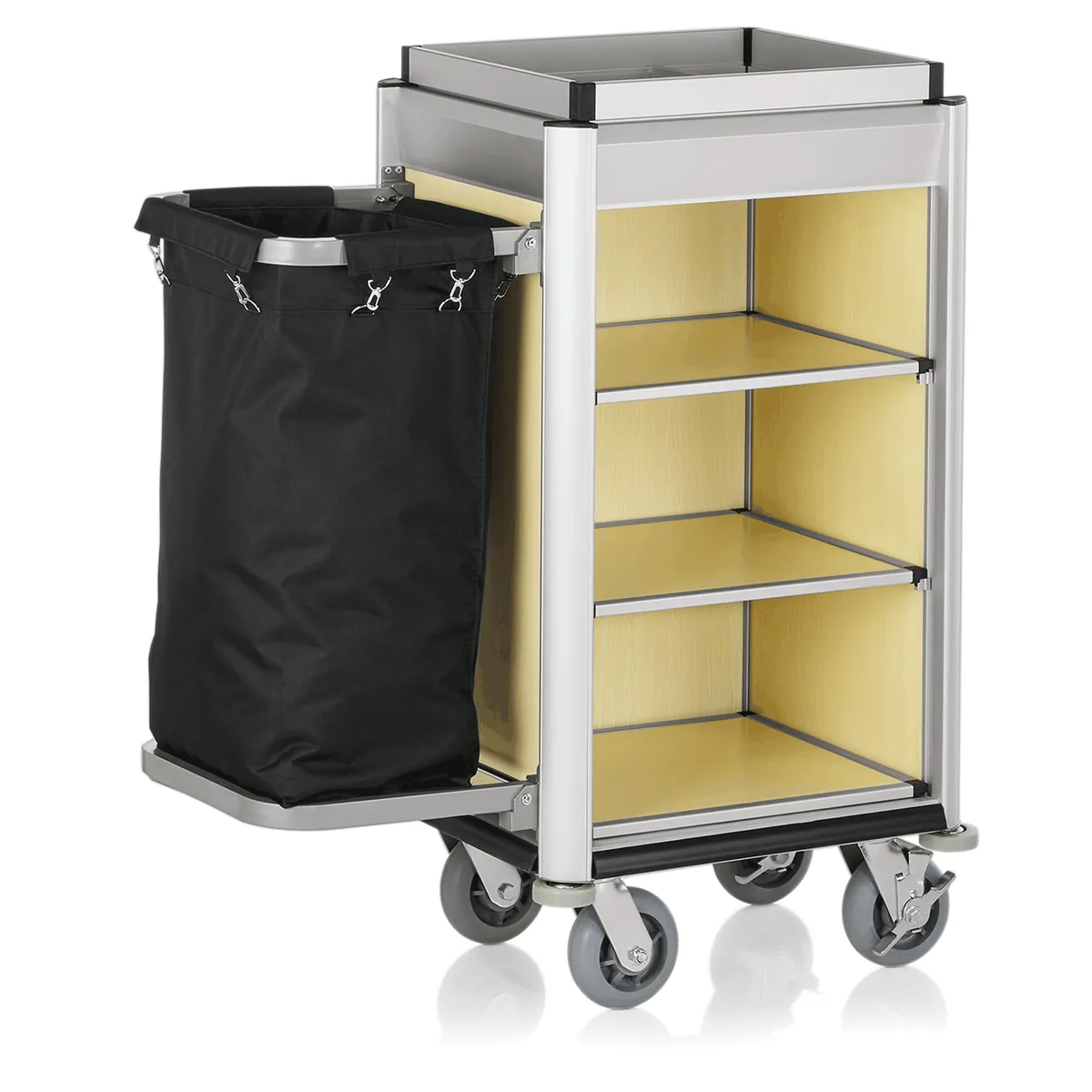 Zimmerservicewagen Isabella, 95 x 55 x 116 cm, helle Kanten, helle Holzoptik, Aluminium, MDF, Polyesterfaserstoff