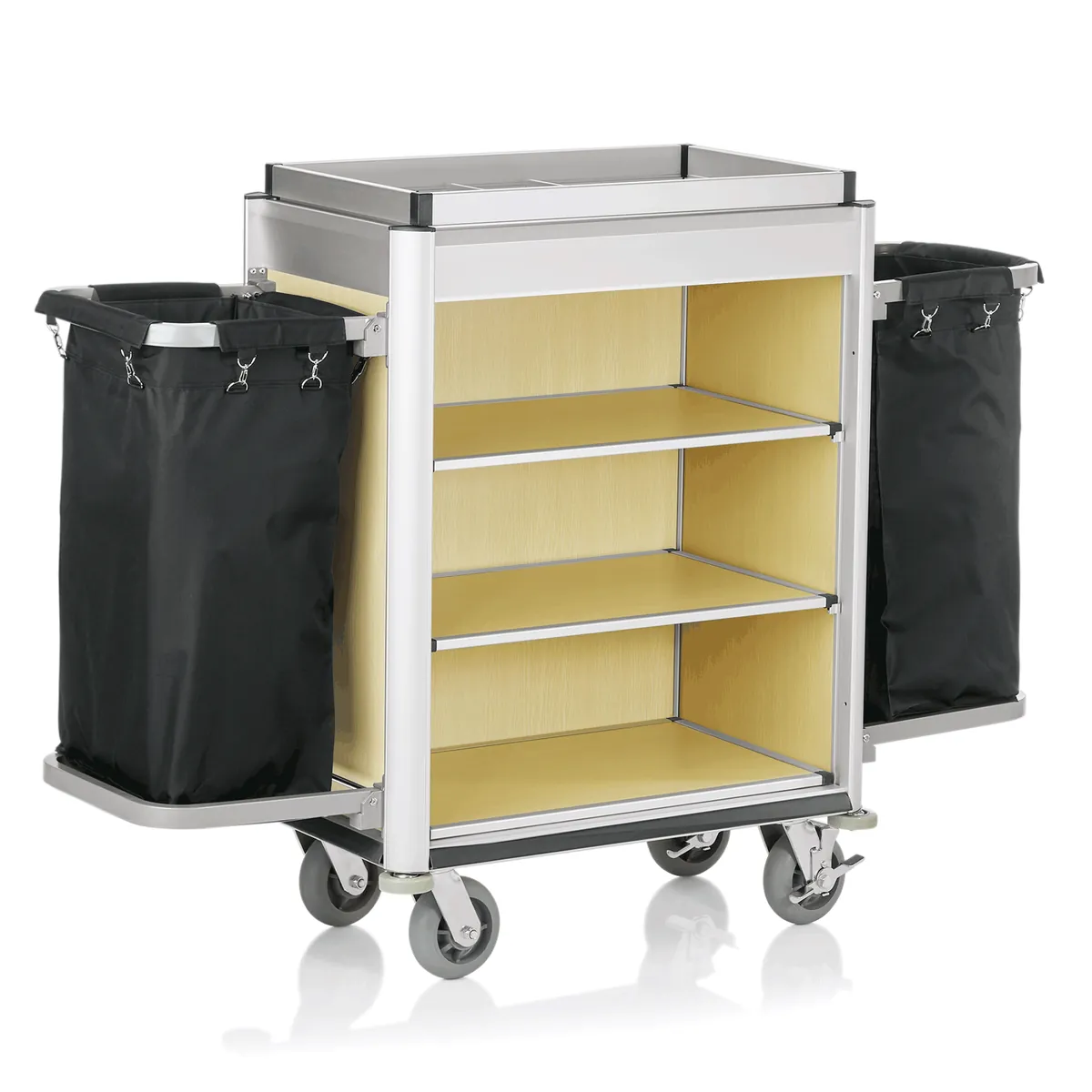 Zimmerservicewagen Isabella, 155 x 55 x 116 cm, helle Kanten, helle Holzoptik, Aluminium, MDF, Polyesterfaserstoff