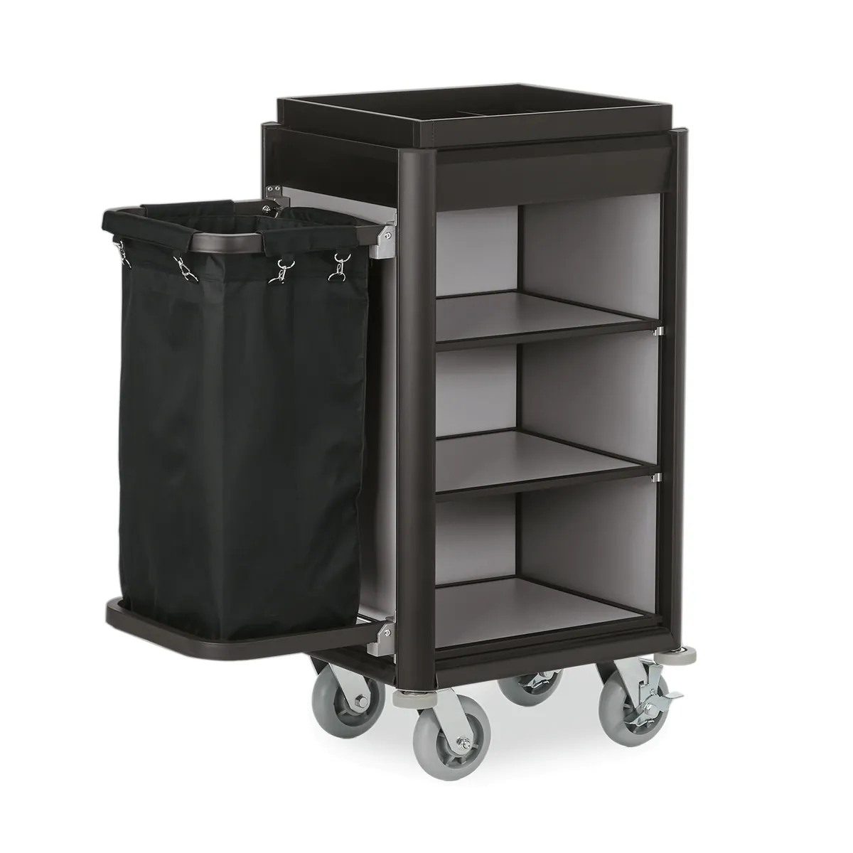 Zimmerservicewagen Isabella, 95 x 55 x 116 cm, dunkle Kanten, Aluminium, MDF