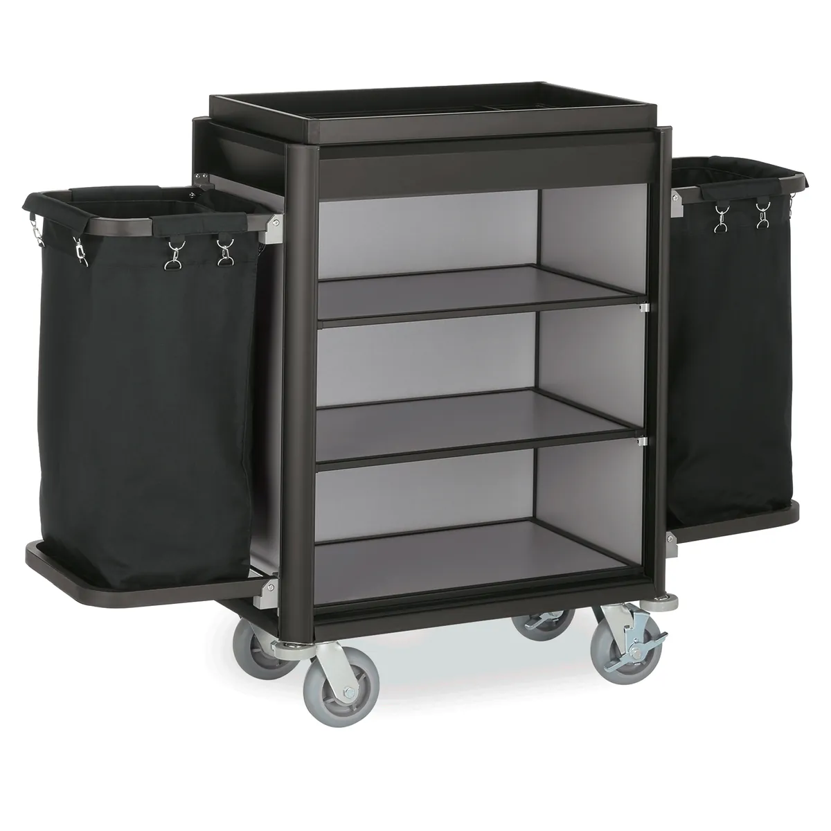 Zimmerservicewagen Isabella, 155 x 55 x 116 cm, dunkle Kanten, Aluminium, MDF