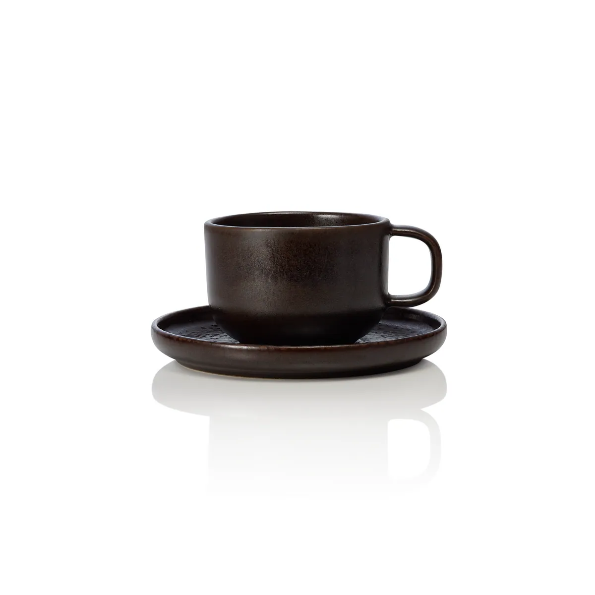 Ober- und Untertasse 6er-Set ROCKZZERO, 220 ml, one metallic brown, Steinzeug