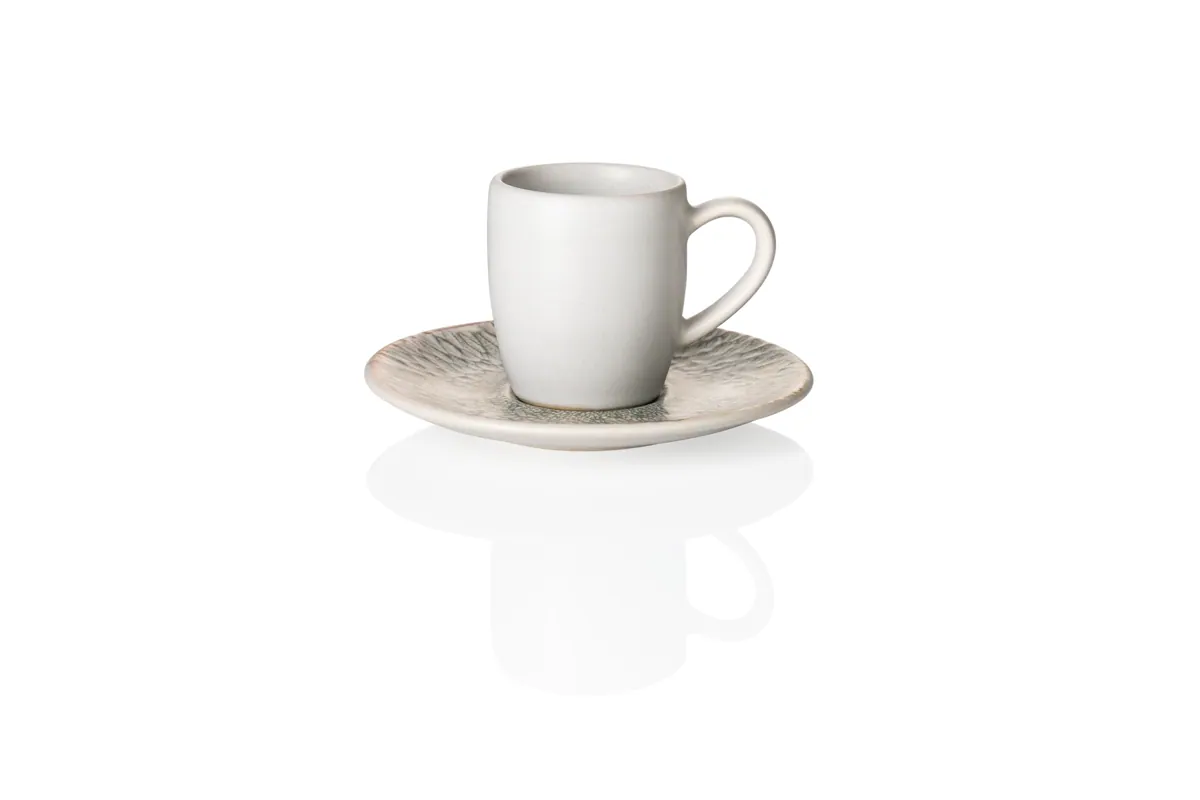 Espresso- und Untertasse 6er-Set ROCKZZERO, 80 ml, coupe iris, Steinzeug