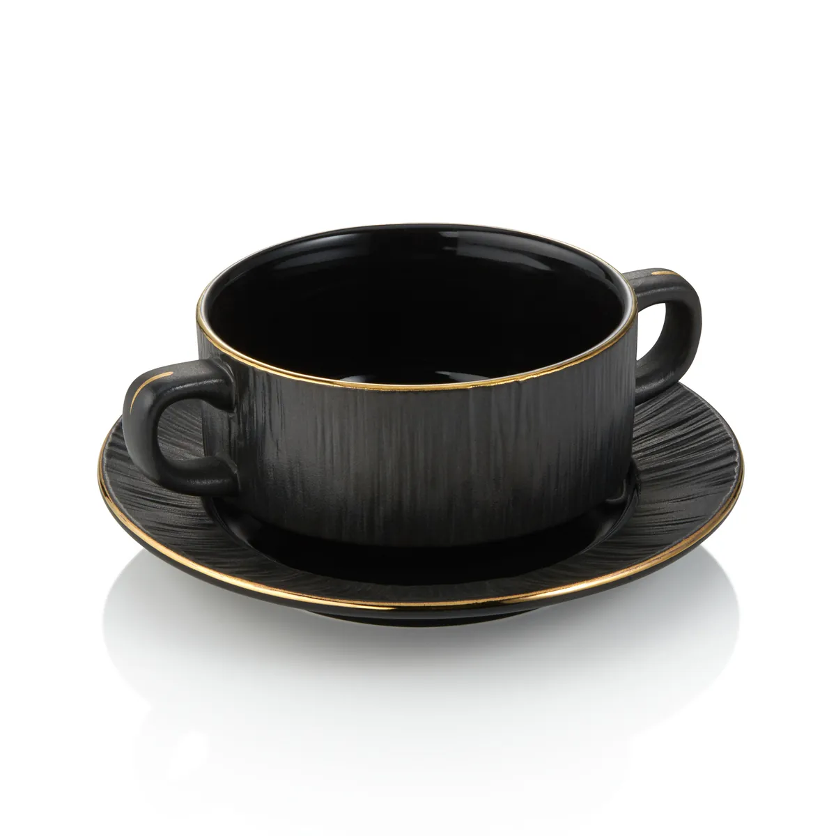Suppentasse mit Untertasse Set MAYA KURO, Ø 10,5 cm, 250 ml, schwarz, Porzellan