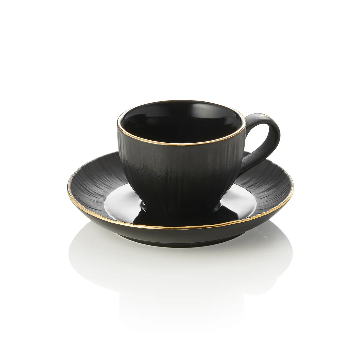 Espressotasse mit Untertasse 6er-Set MAYA KURO, 80 ml, schwarz, Porzellan