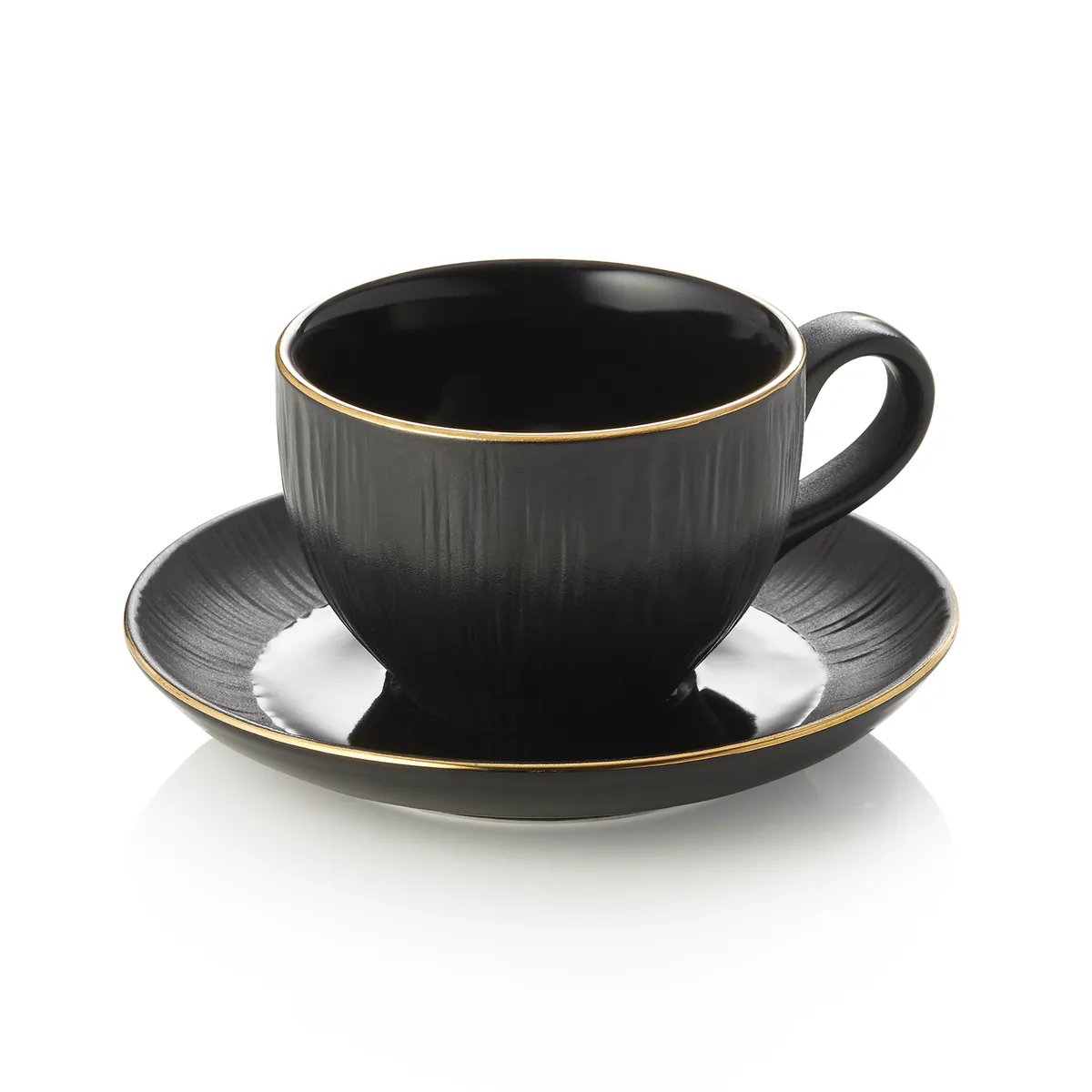 Cappuccinotasse mit Untertasse 6er-Set MAYA KURO, 200 ml, schwarz, Porzellan