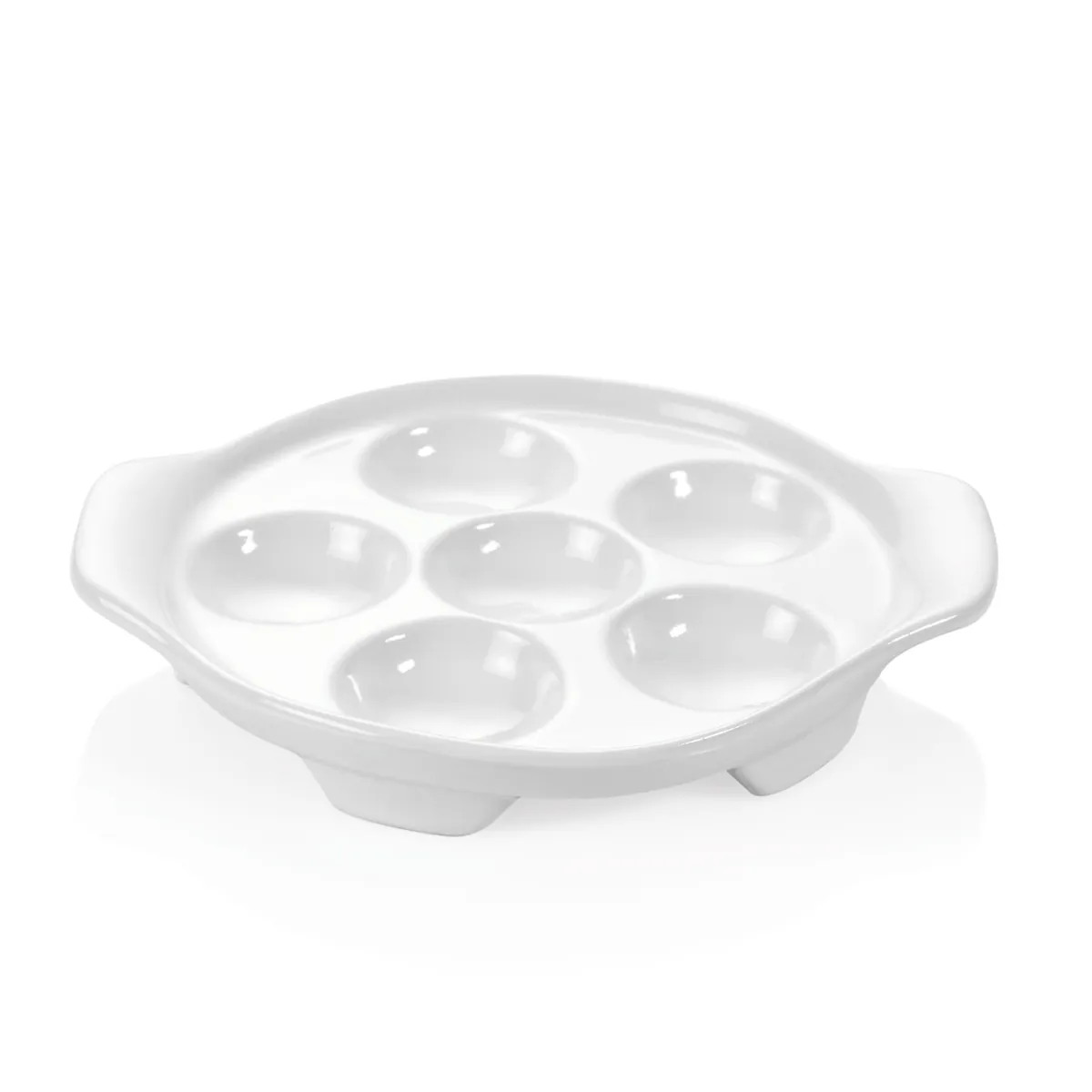 Schneckenpfanne 6er-Set für 6 oder 12 Schnecken, mit Lappengriffen, Porzellan